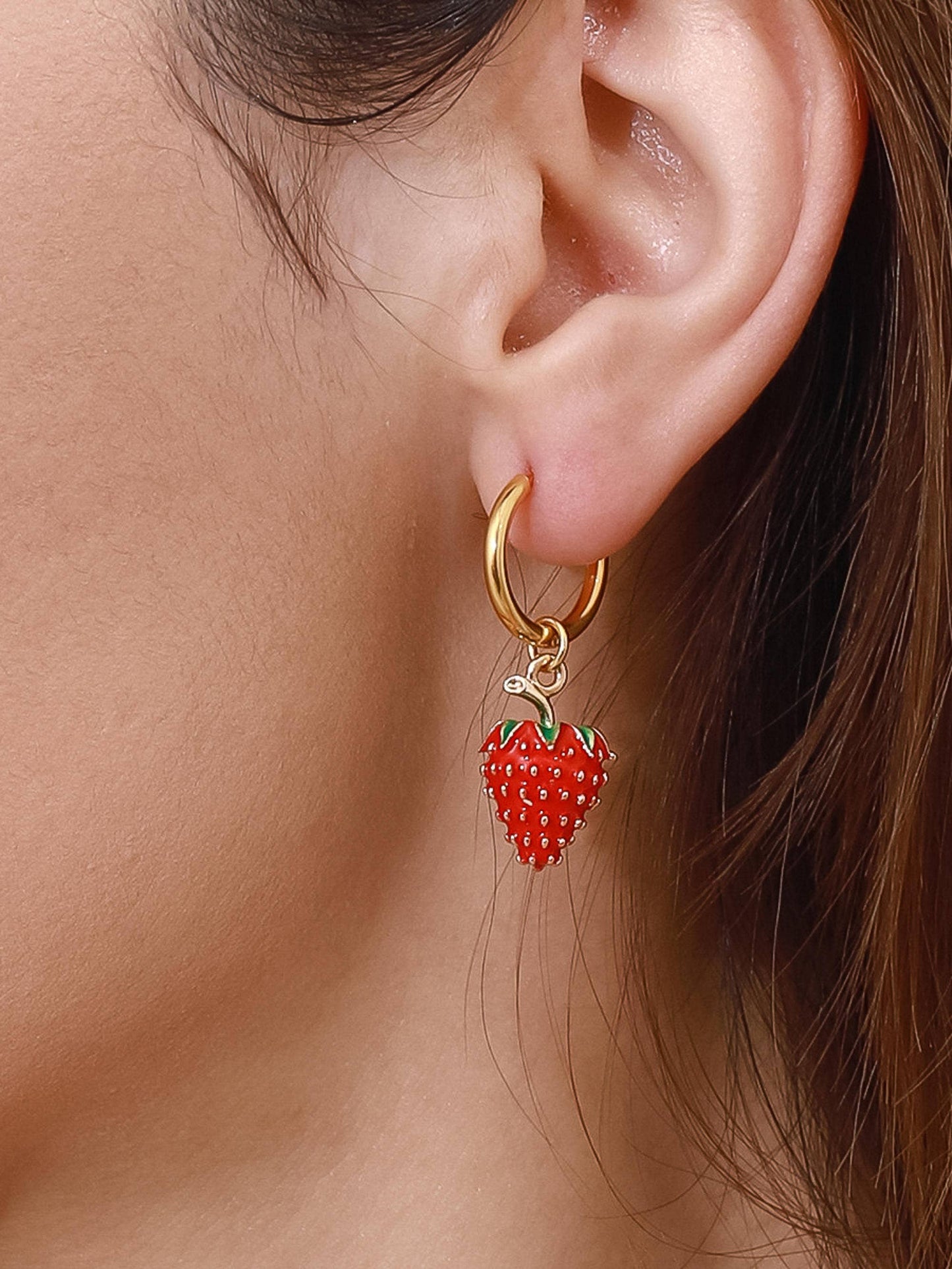 Vintage Strawberry Huggie Hoop Earrings