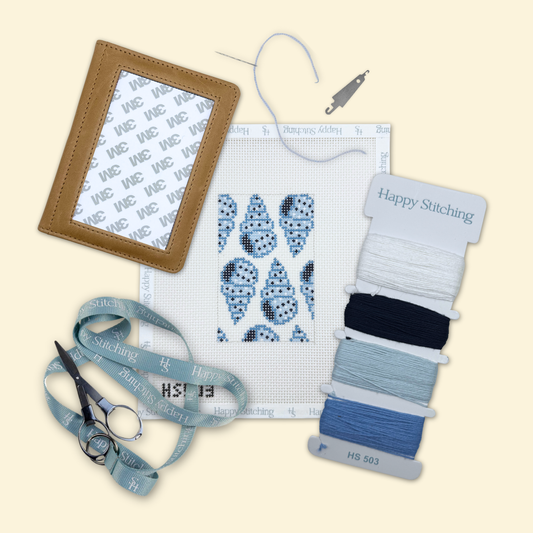 Shell Block Print Luggage Tag Needlepoint Kit