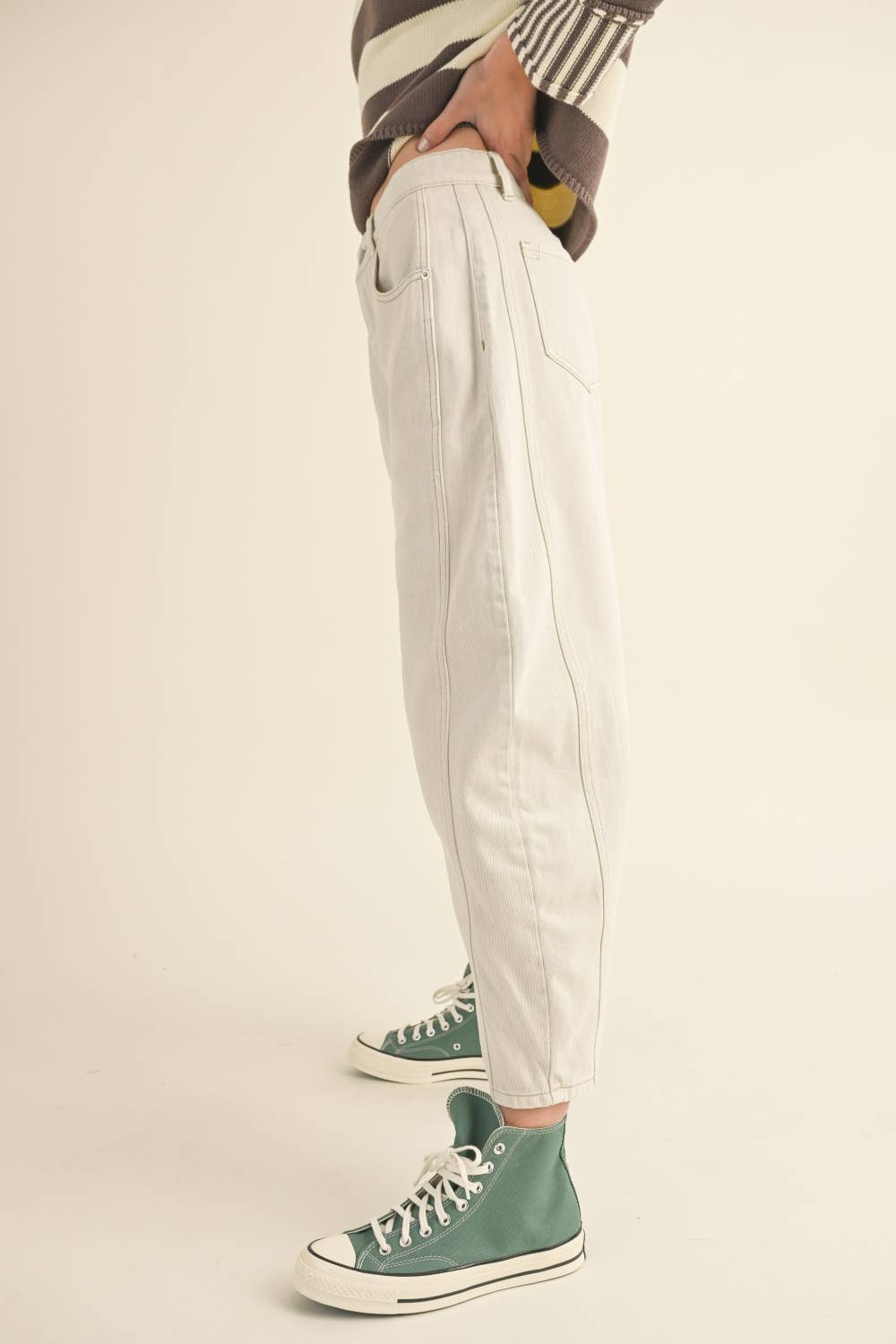 Cotton Ecru Barrel Leg Pants