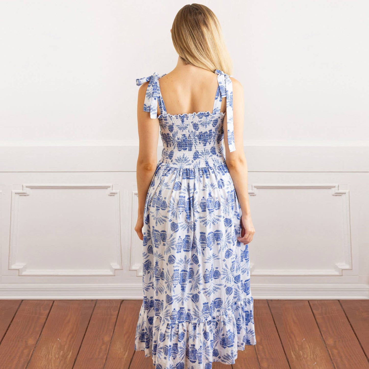 Ginger Fans Tie Top Smocked Dress