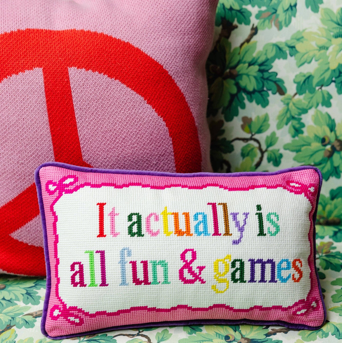Furbish Studio It Actually Is All Fun & Games Needlepoint Pillow