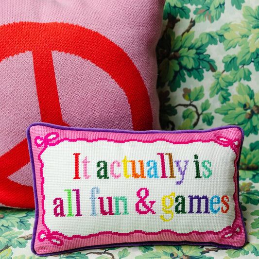 Furbish Studio It Actually Is All Fun & Games Needlepoint Pillow