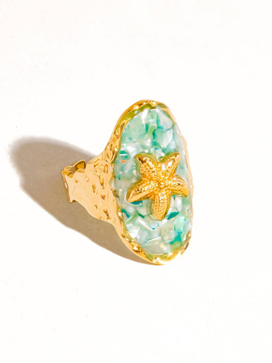 Teal Starfish Ring