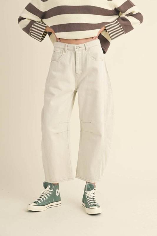 Cotton Ecru Barrel Leg Pants