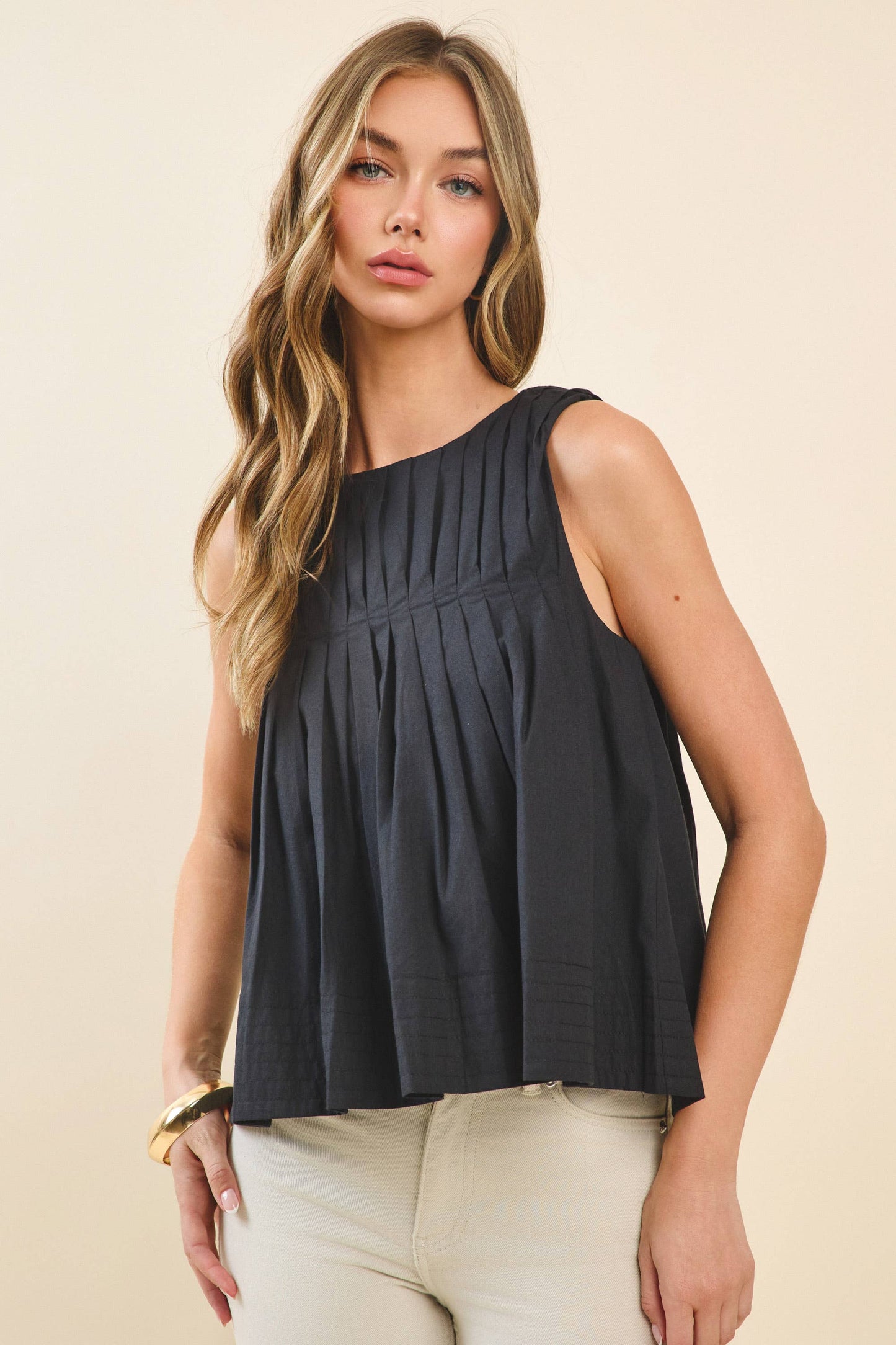 Sophia Pleated High Low Sleeveless Top