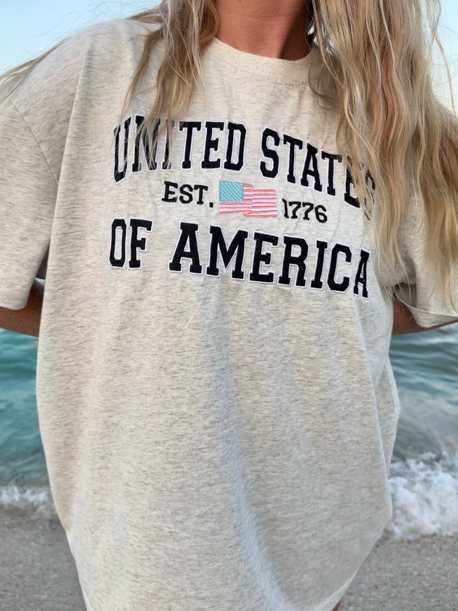 United States of America Embroider Flag Tee