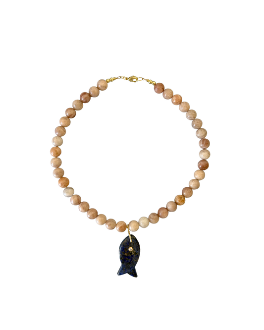 Navy Beaded Fish Necklace