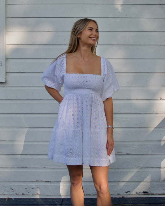 Esmeralda White Eyelet Smocked Dress