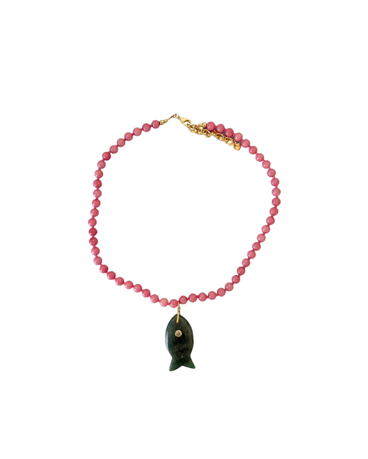 Green Beaded Fish Necklace