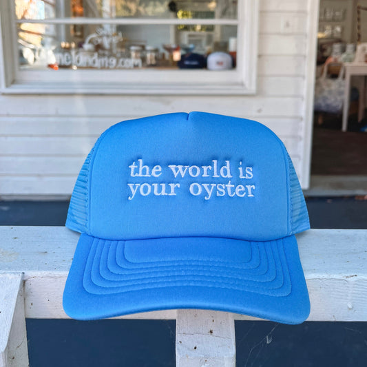 The World Is Your Oyster Blue Foam Trucker