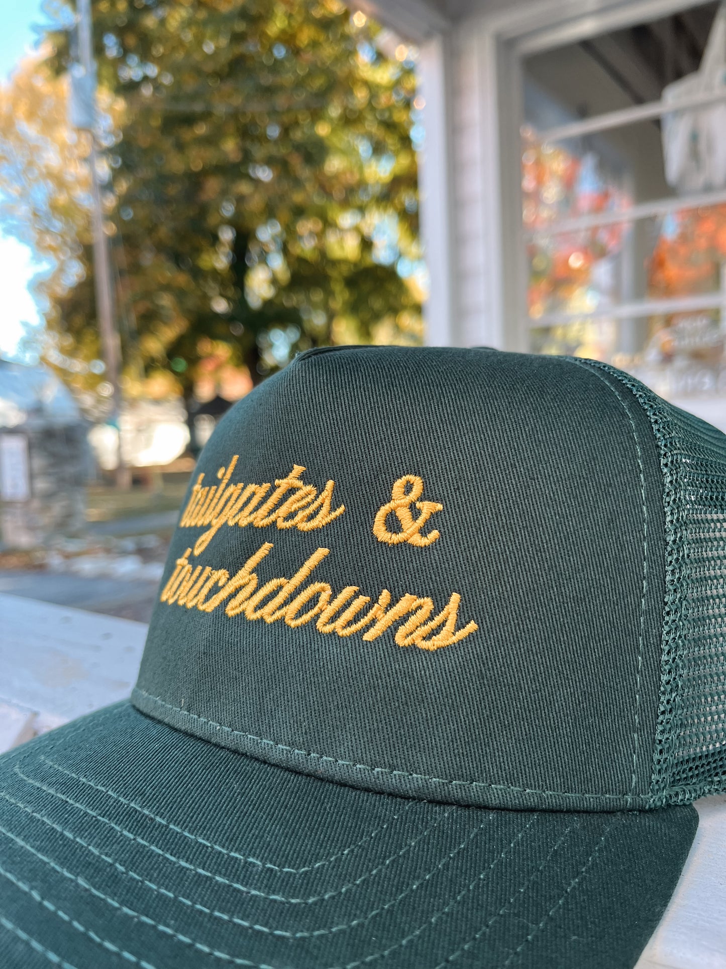 Tailgates & Touchdowns Dark Green Vintage Trucker