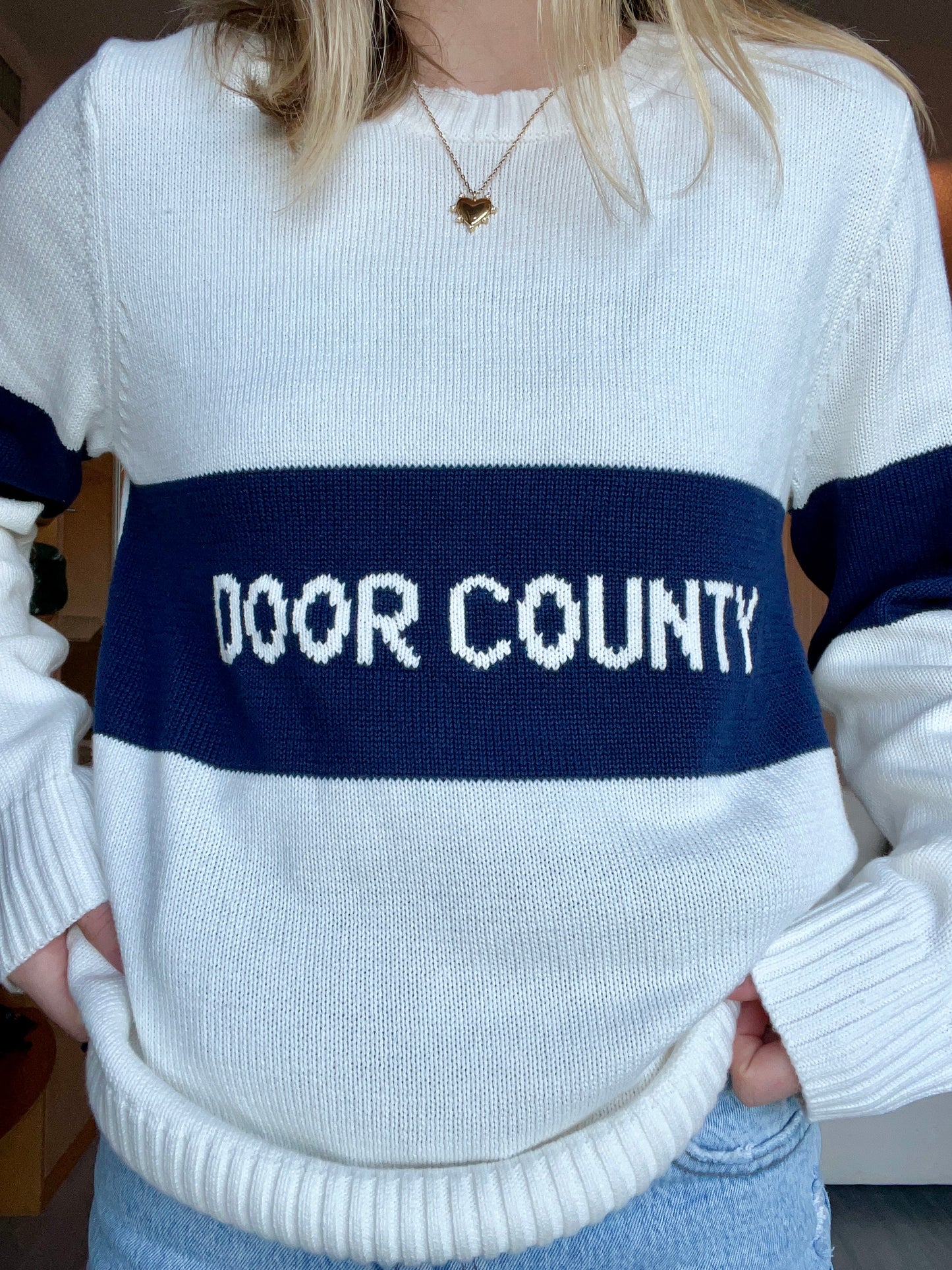 Door County Block Ivory Crewneck Sweater