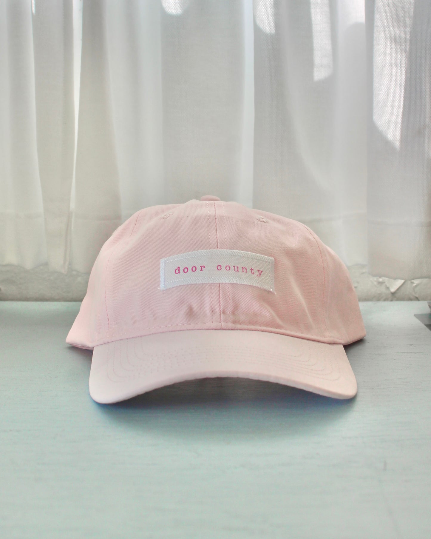 Door County Hand Stamped Pink Baseball Cap