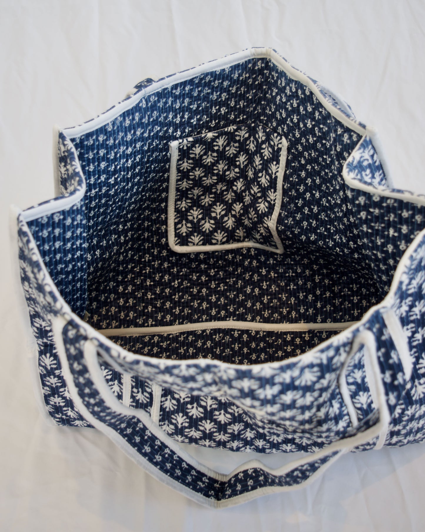 Ivy Indigo Floral Blockprint Quilted Harbor Tote