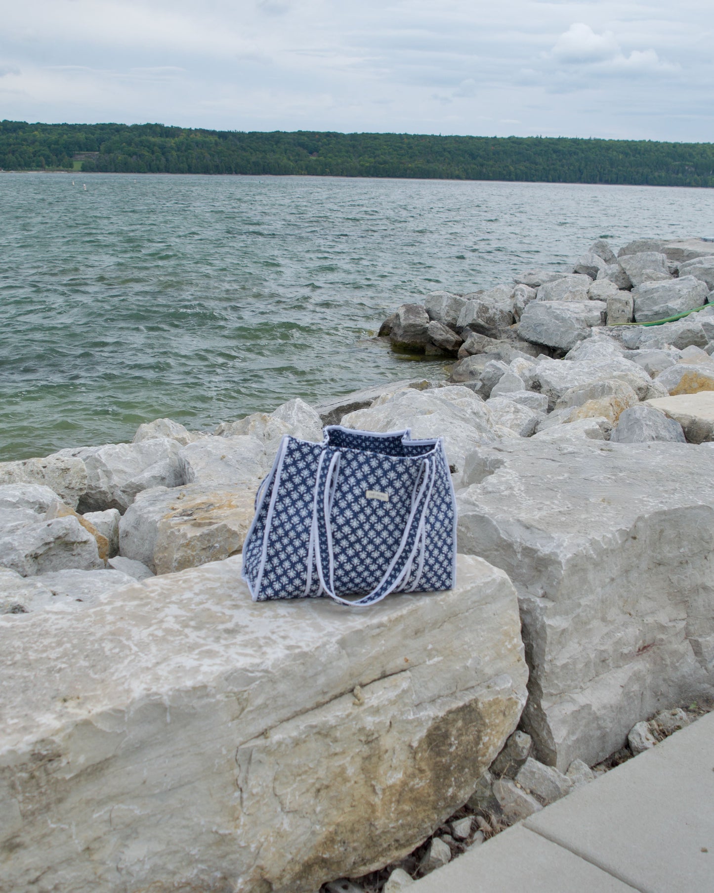 Ivy Indigo Floral Blockprint Quilted Harbor Tote