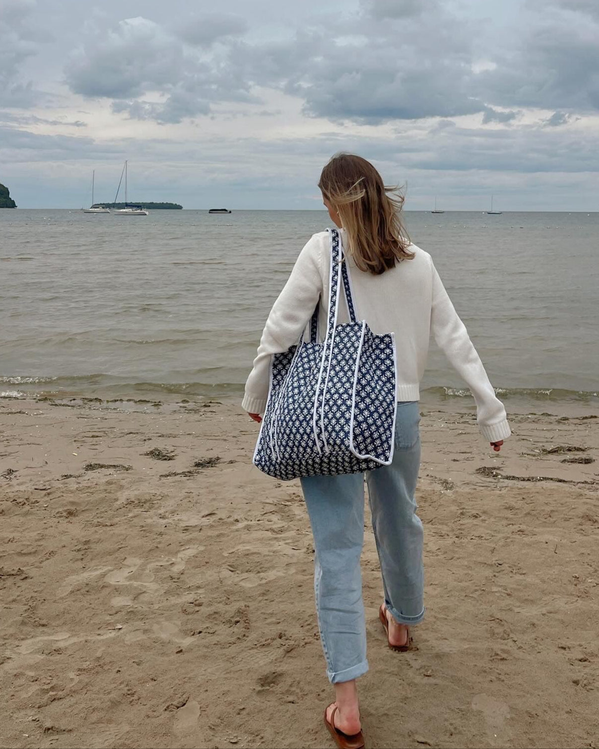 Ivy Indigo Floral Blockprint Quilted Harbor Tote