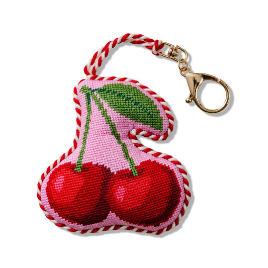 Cherry Needlepoint Bag Charm