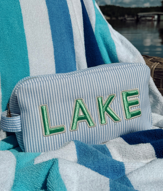 Lake Blue Seersucker Pouch