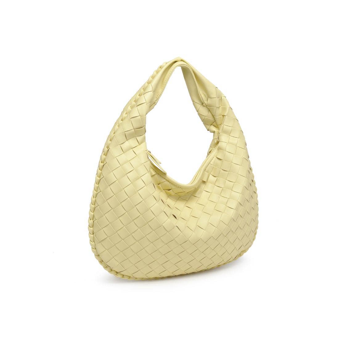 Butter Yellow Woven Vegan Leather Shoulder Bag
