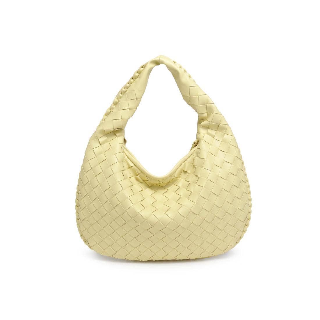 Butter Yellow Woven Vegan Leather Shoulder Bag