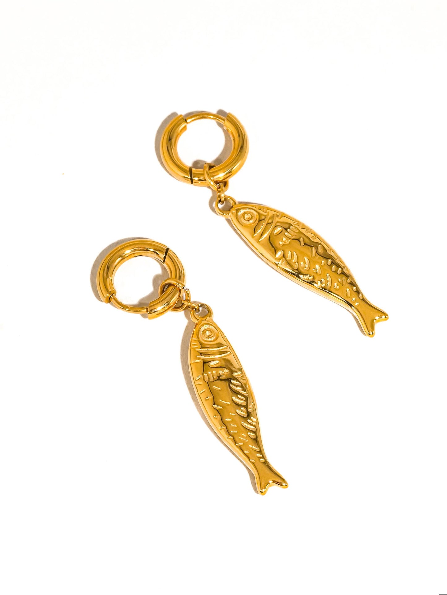 Fish Charm Huggie Hoop Dangle Earrings