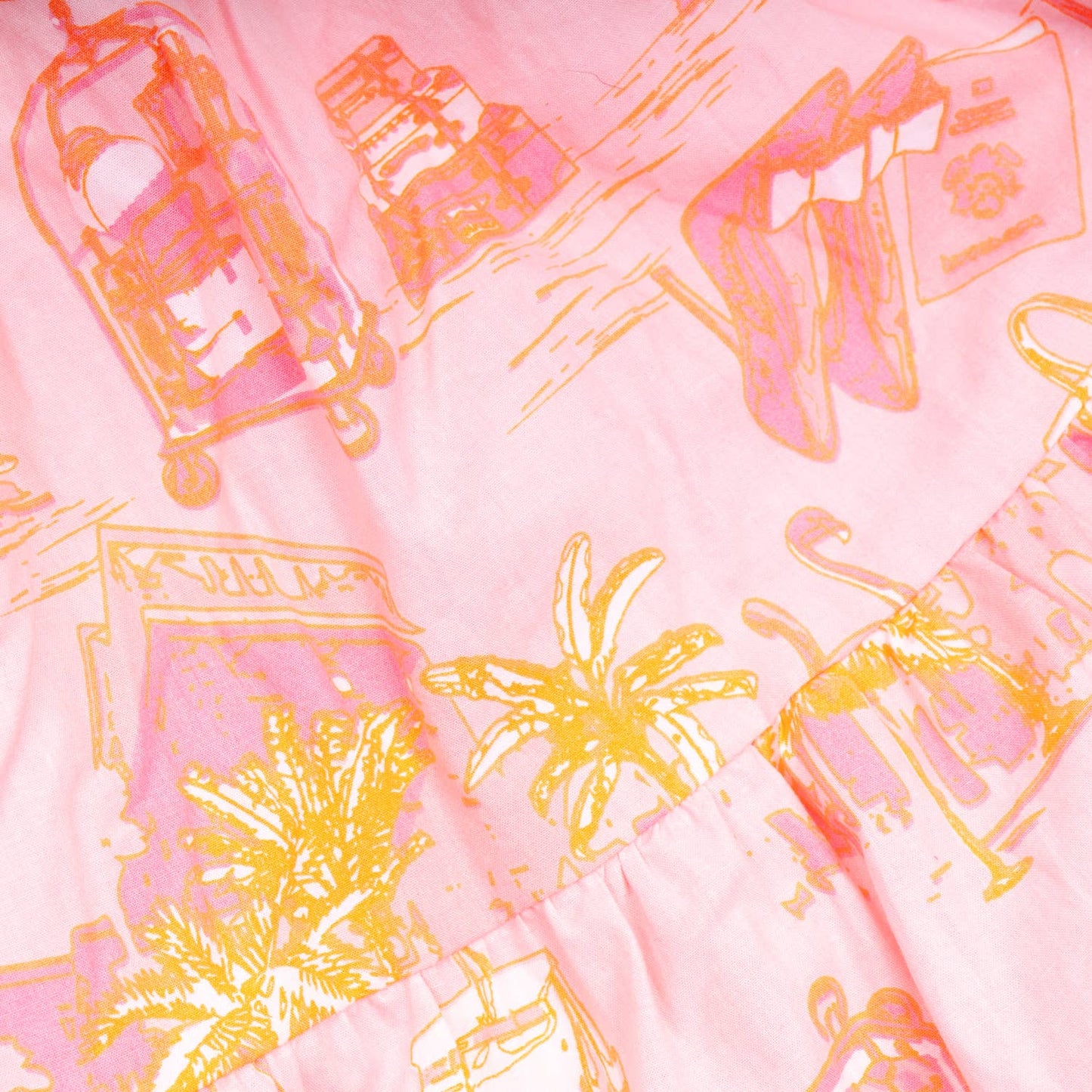 Sunset Toile Smocked Flutter Sleeve Dress