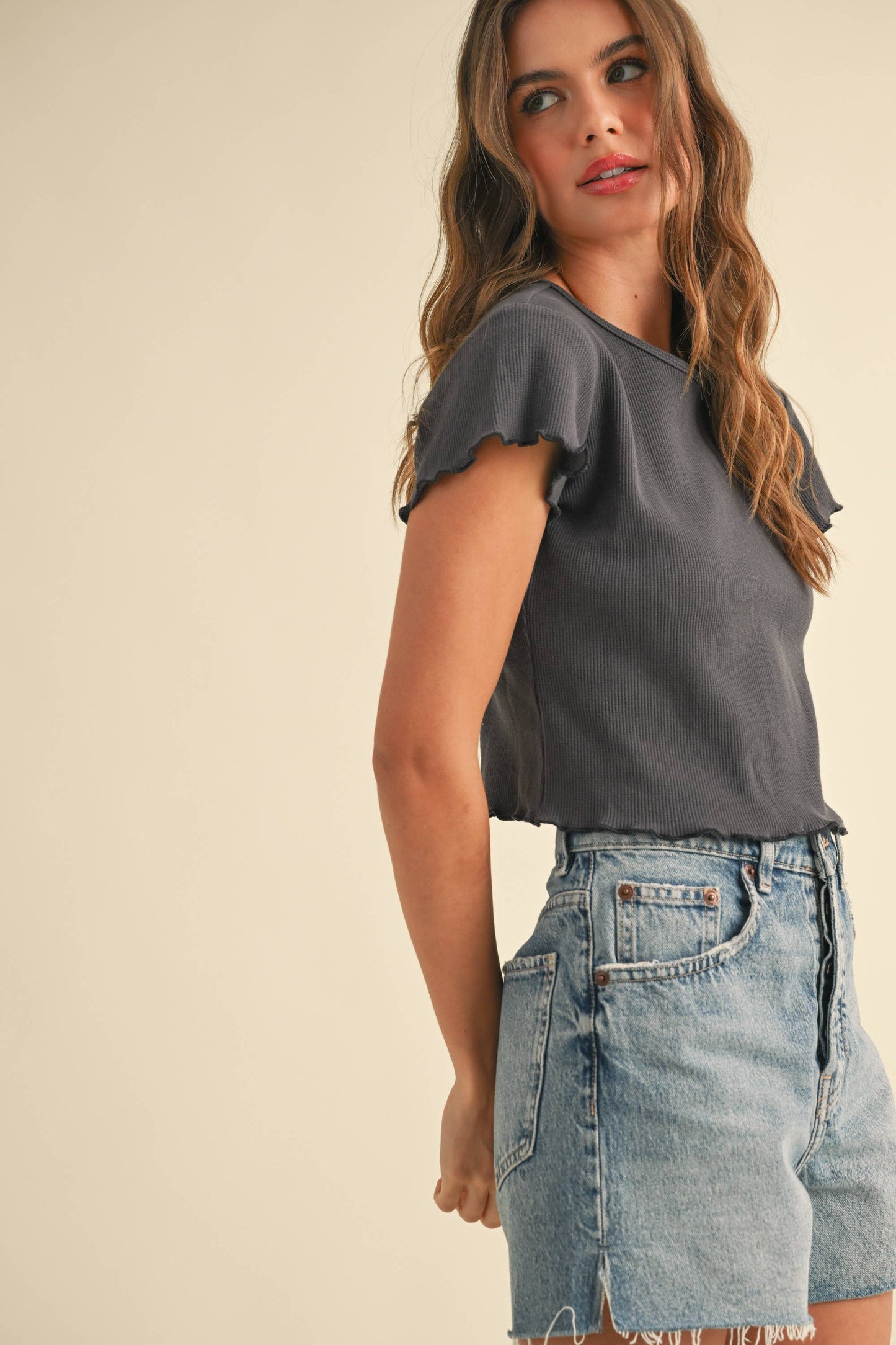 Frilly Mini Grey Waffle Tee