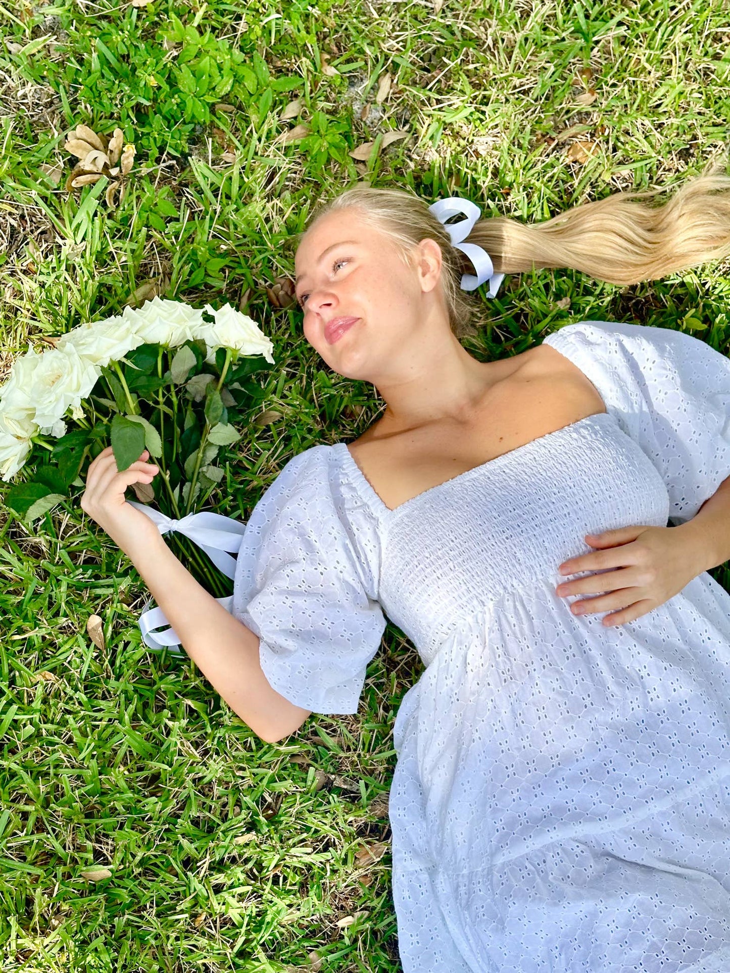 Esmeralda White Eyelet Smocked Dress