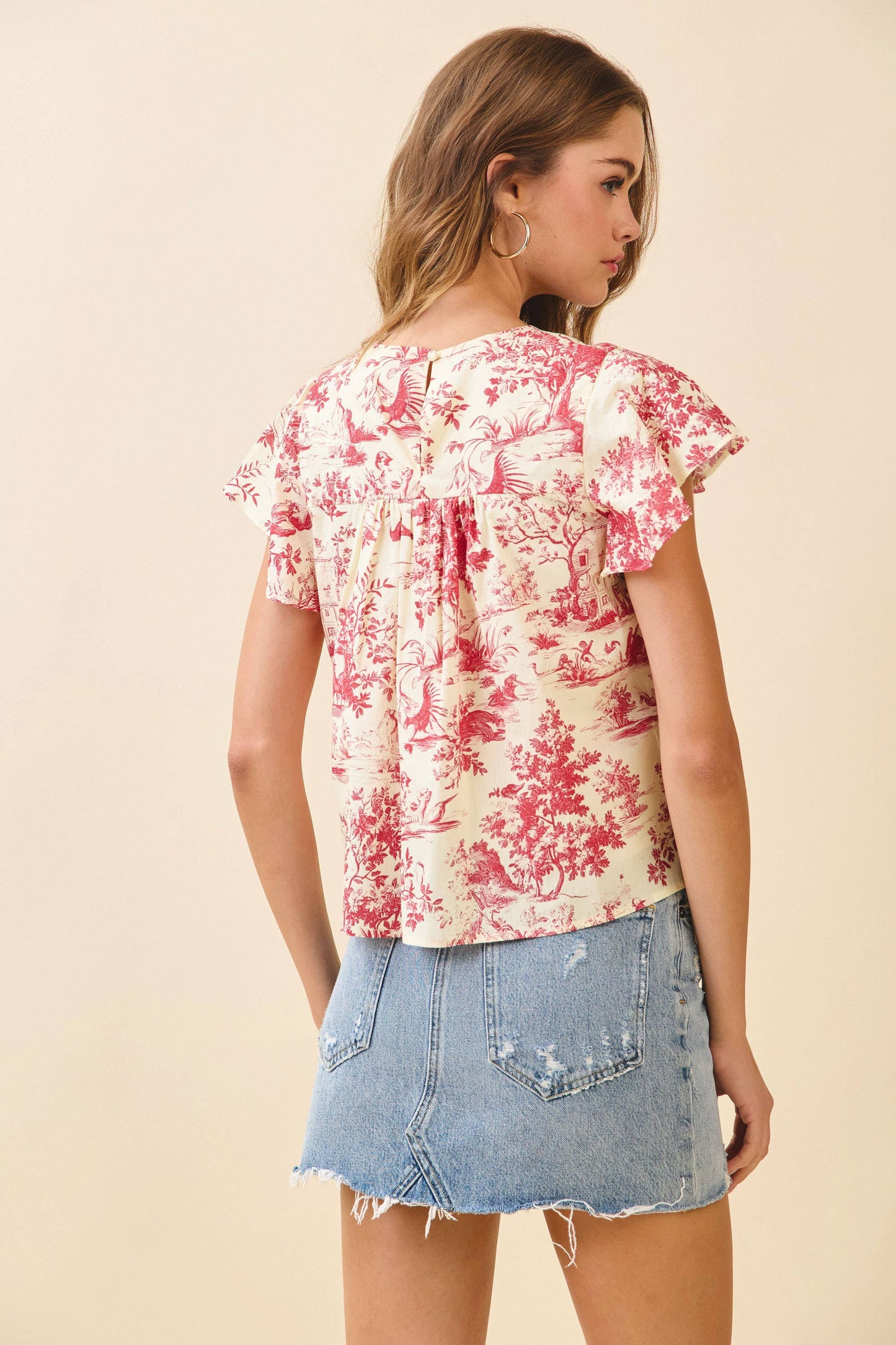 Kayley Red Toile Gathered Front Top