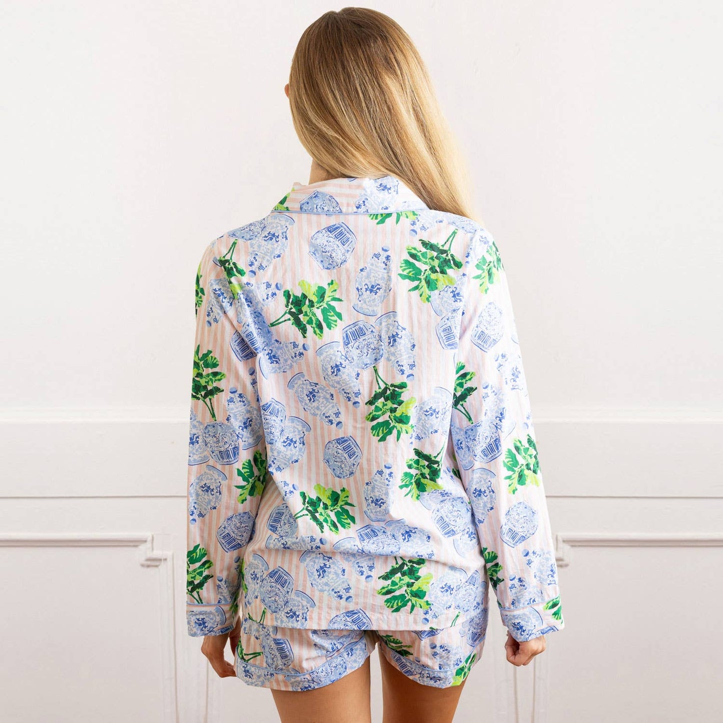 Ginger Fig Stripe PJ Set with Shorts & Long Sleeve Top