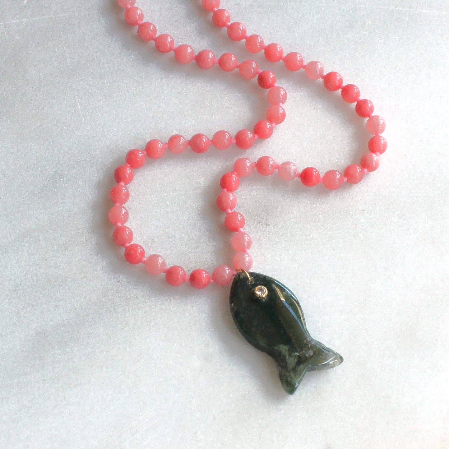 Green Beaded Fish Necklace