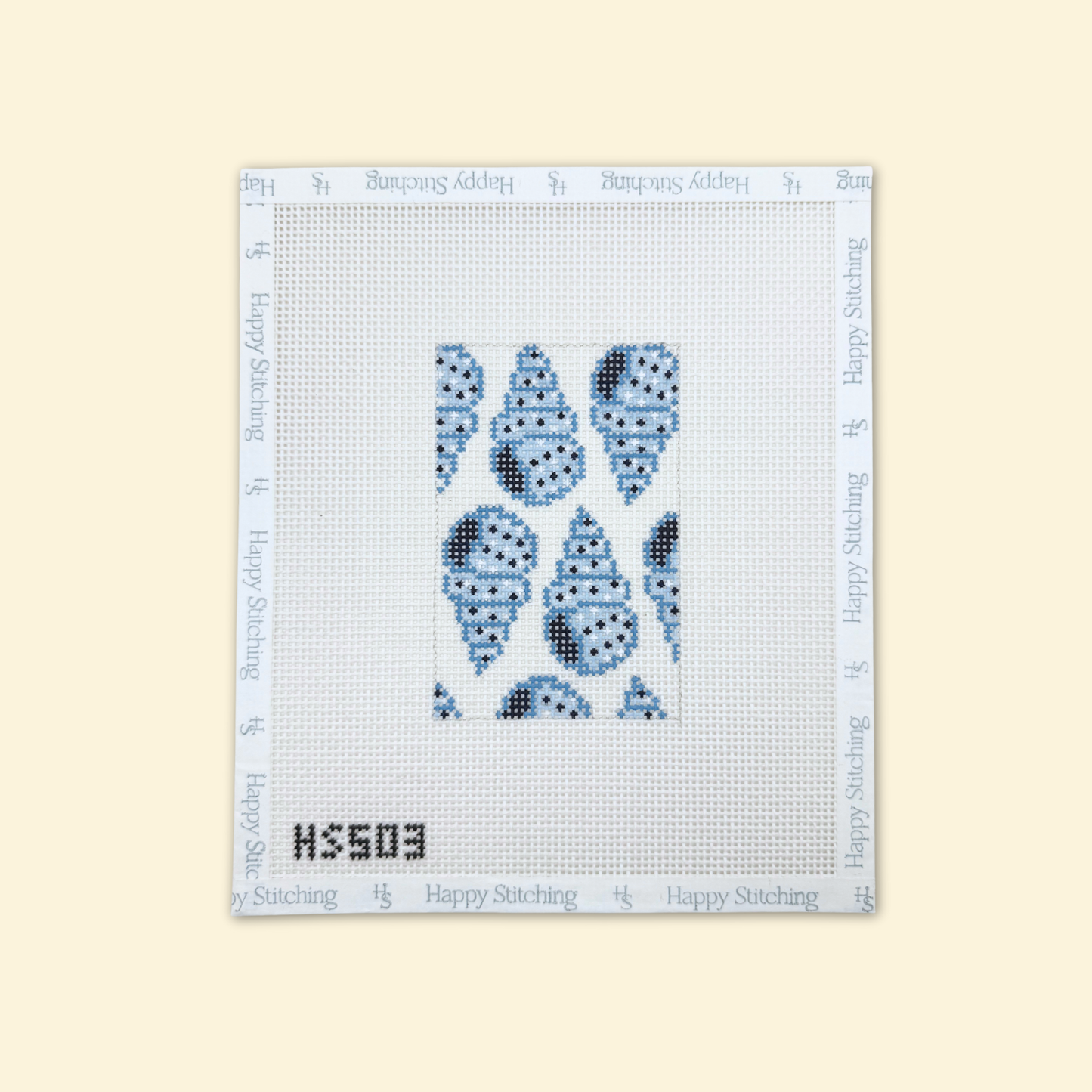 Shell Block Print Luggage Tag Needlepoint Kit