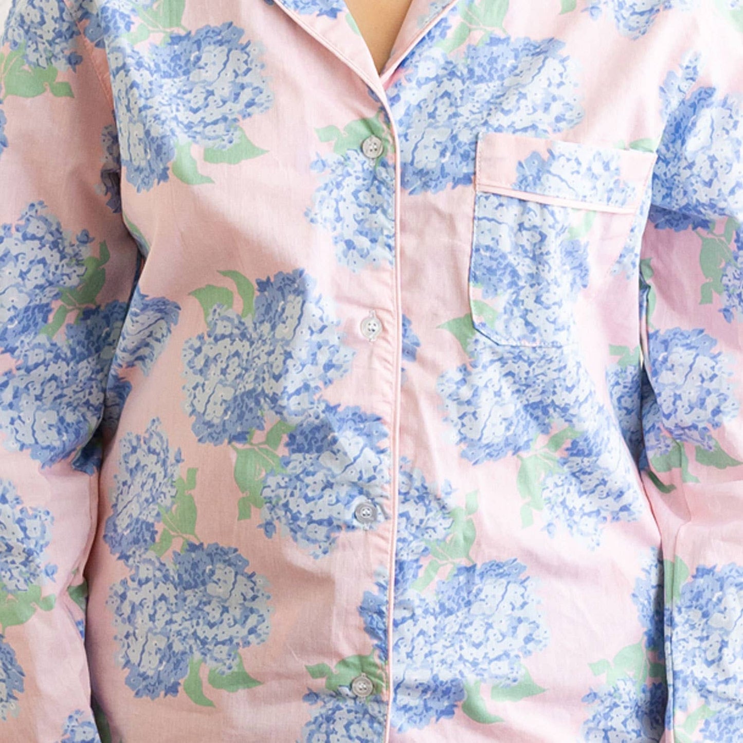 Hydrangea Pink PJ Set with Shorts & Long Sleeve Top