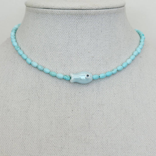 Blue Fish Beaded Necklace