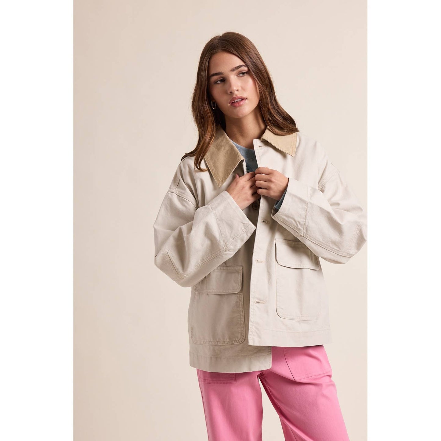 Take It On The Go Ecru Contrast Barn Jacket