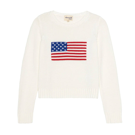 American Flag Ivory Boxy Crewneck Sweater