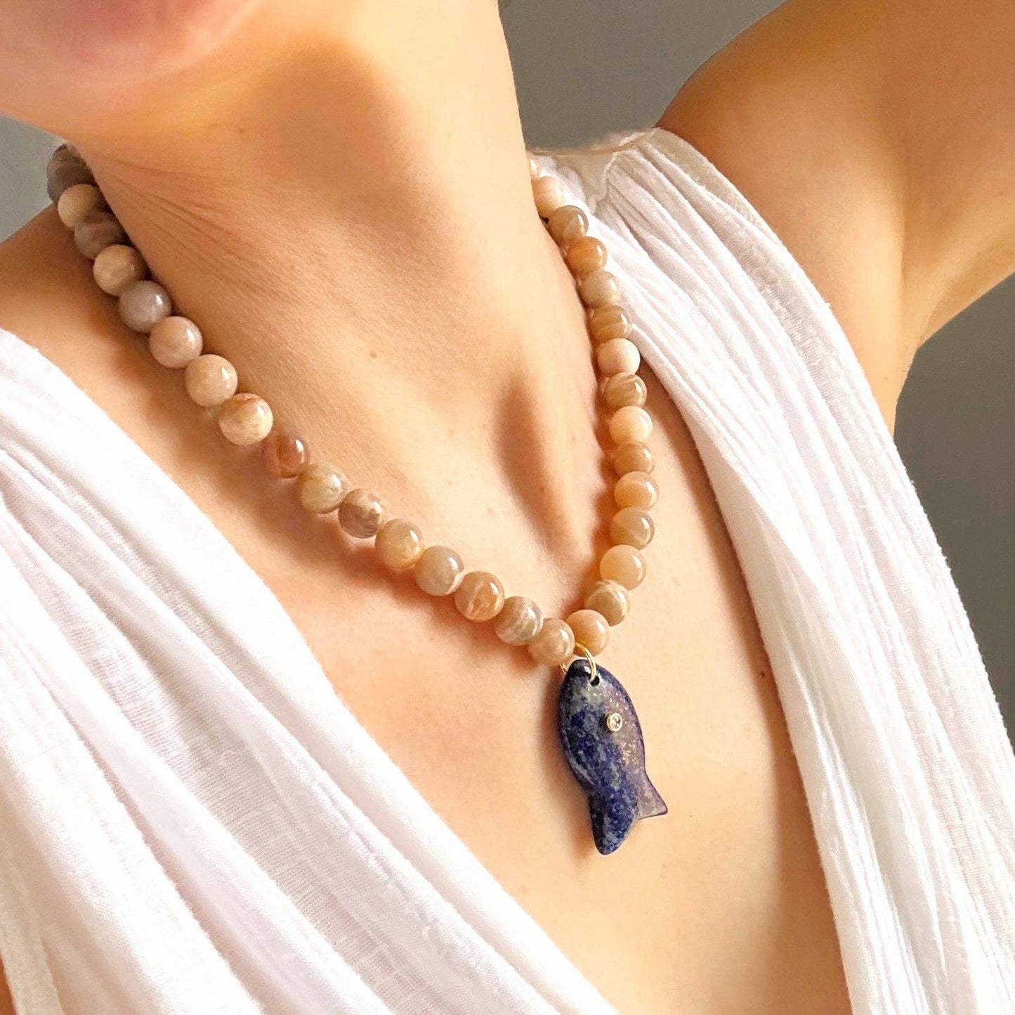 Navy Beaded Fish Necklace
