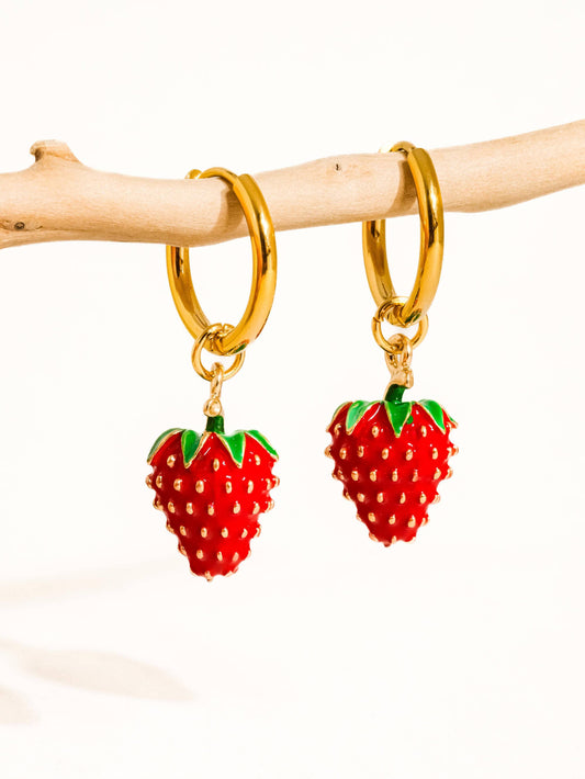 Vintage Strawberry Huggie Hoop Earrings