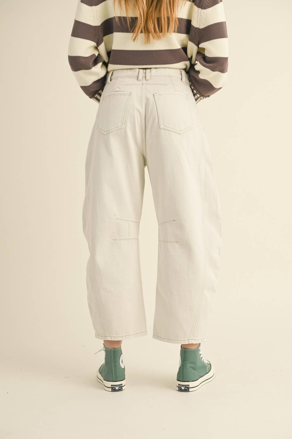 Cotton Ecru Barrel Leg Pants