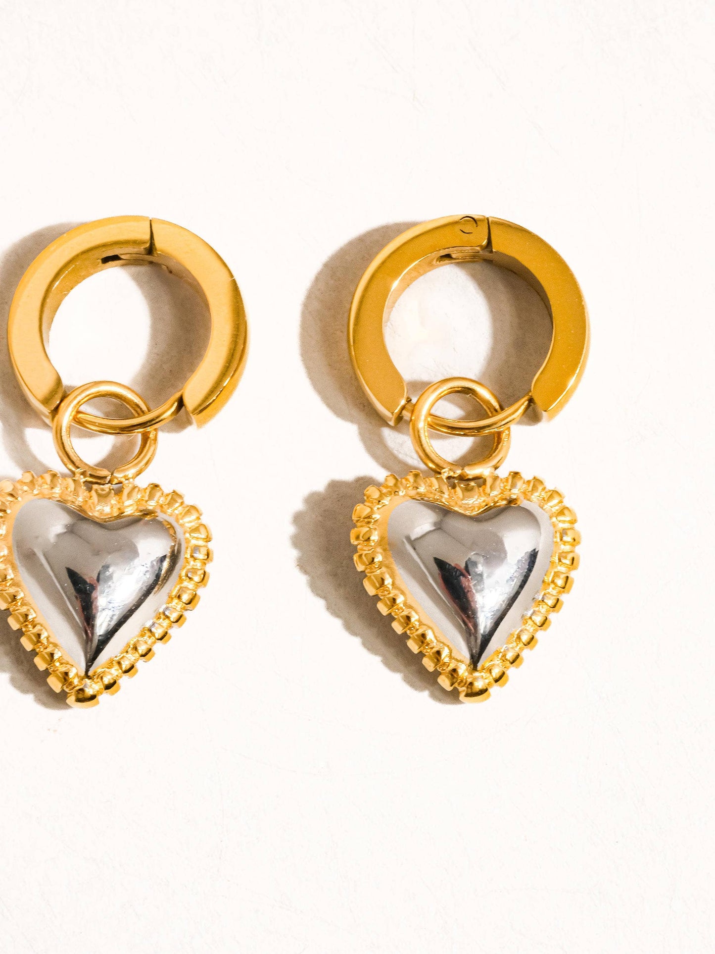 Crazy In Love Mixed Metals Heart Charm Huggie Hoop Earrings