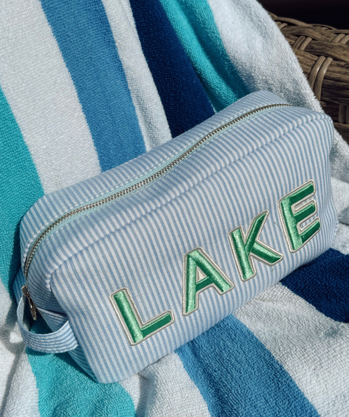 Lake Blue Seersucker Pouch