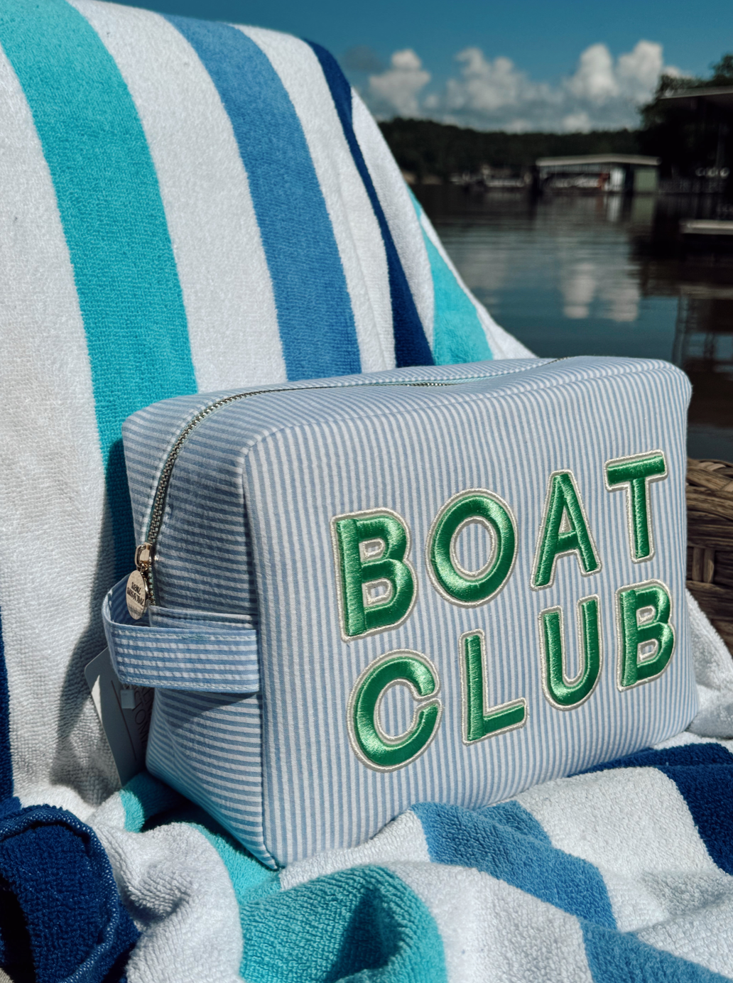 Boat Club Blue Seersucker Pouch