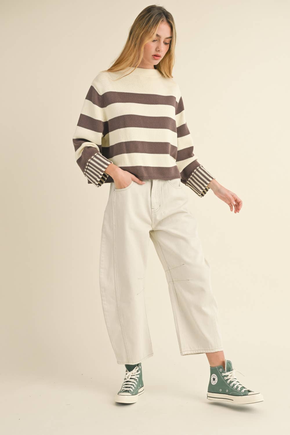 Cotton Ecru Barrel Leg Pants