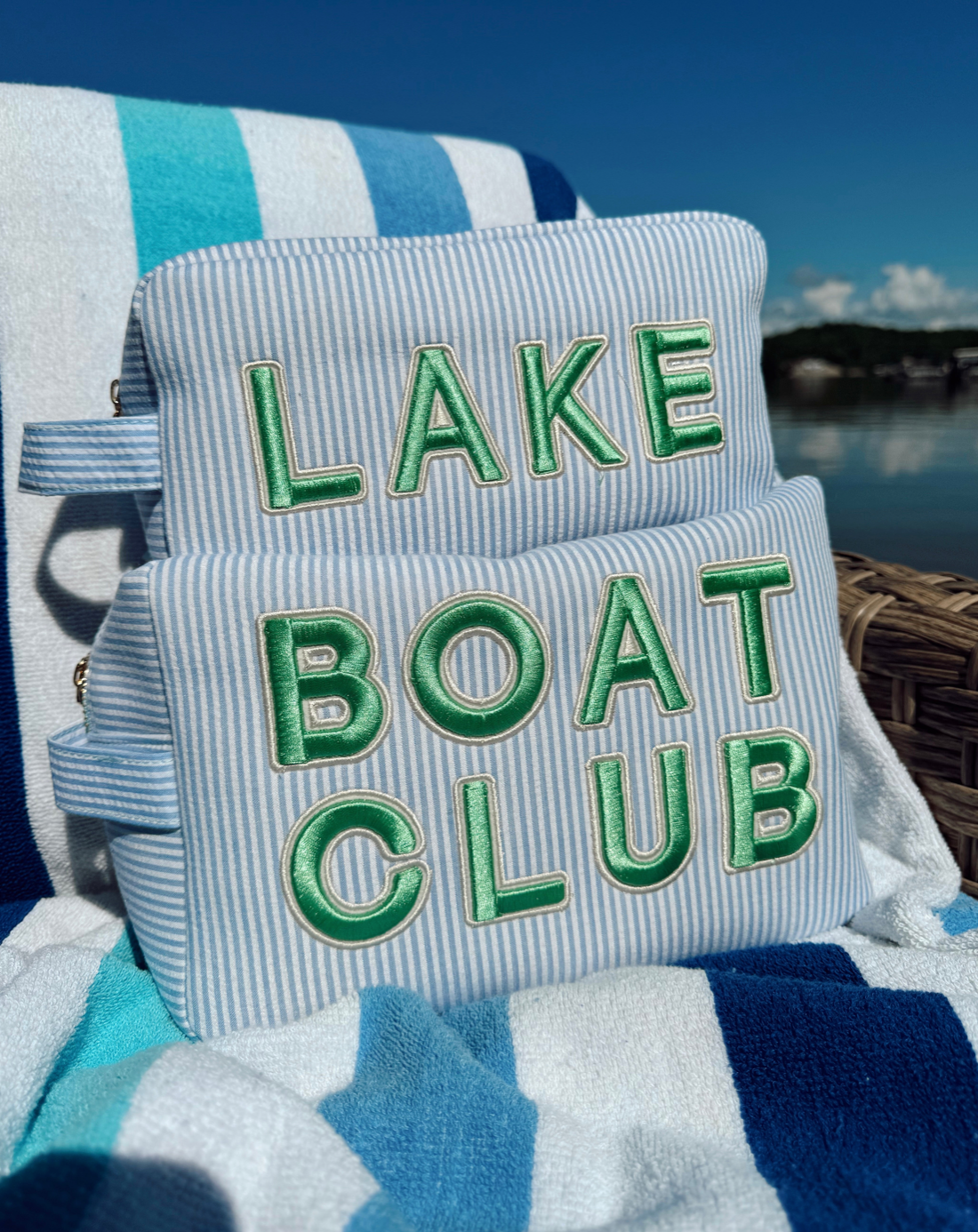 Boat Club Blue Seersucker Pouch