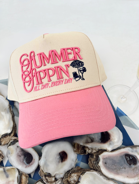 Summer Sippin' Pink Vintage Trucker Hat