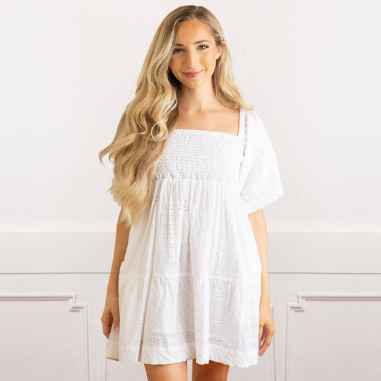 Esmeralda White Eyelet Smocked Dress
