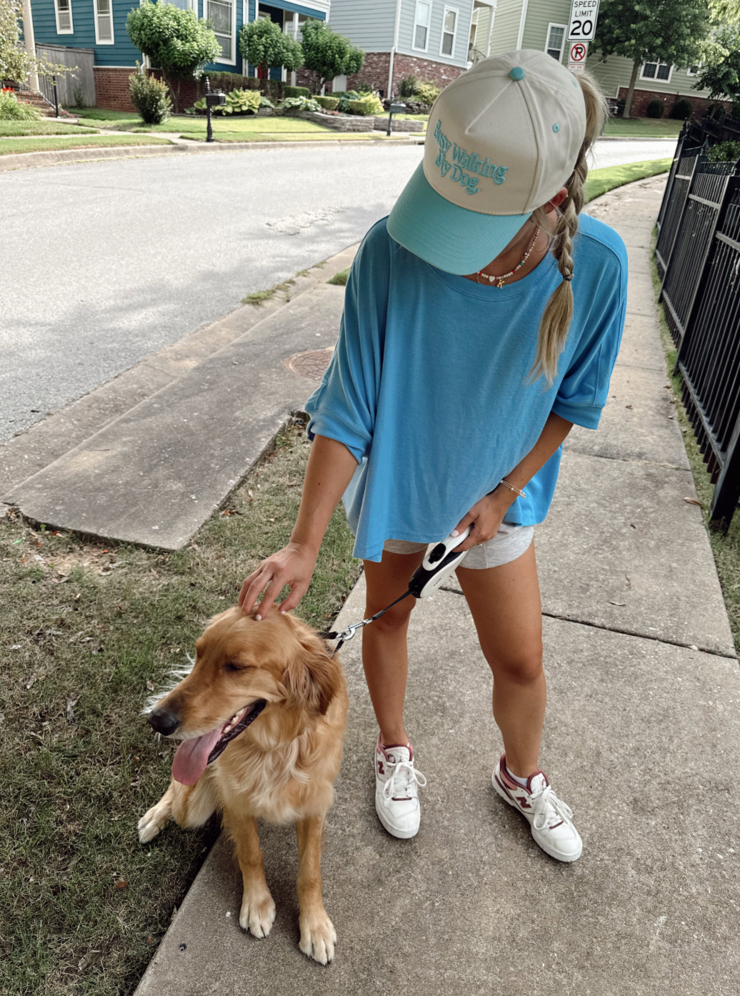 Busy Walking My Dog. Vintage Trucker Hat: Baby Blue