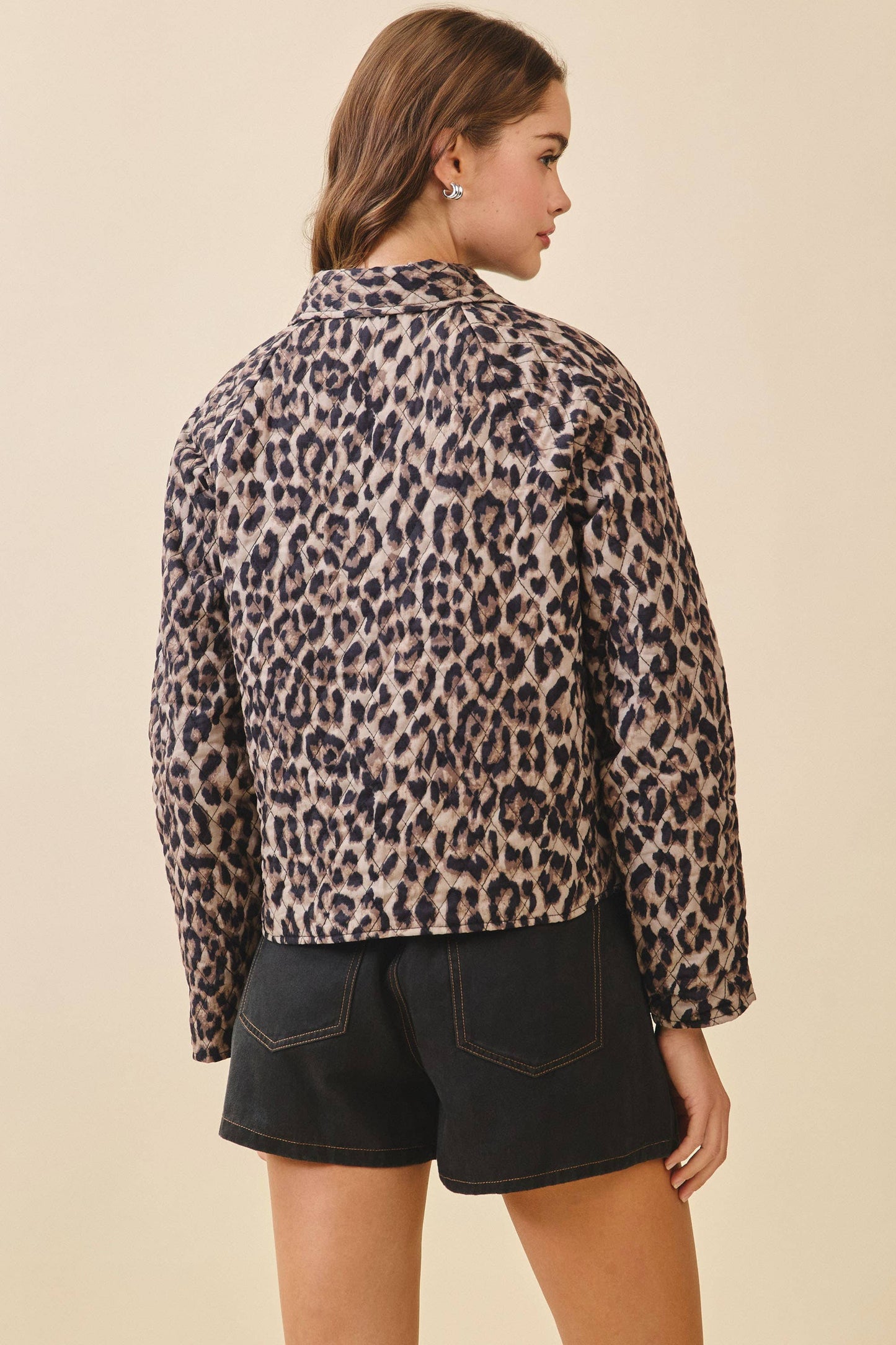 Quilted Tie Front Leopard Print Jacket