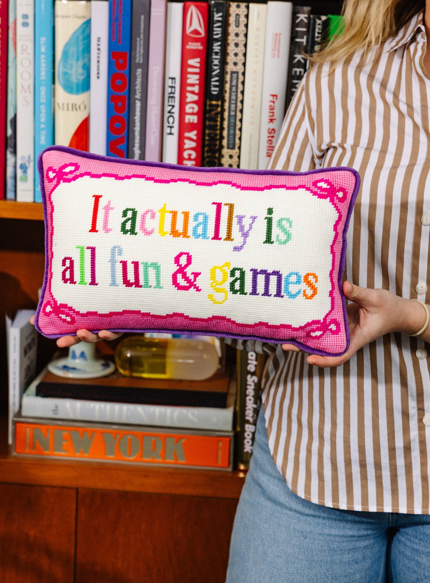 Furbish Studio It Actually Is All Fun & Games Needlepoint Pillow