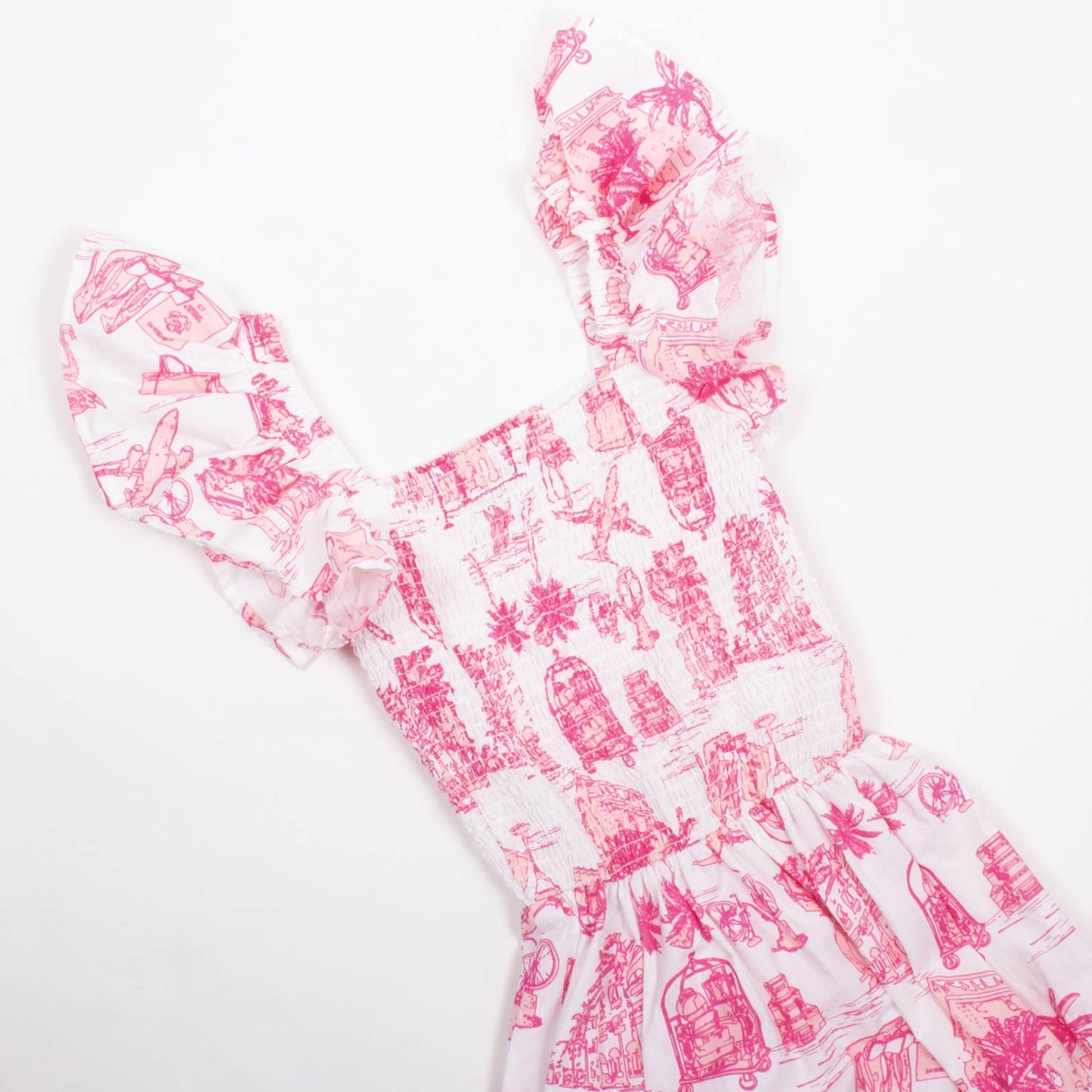 Pink Palm Beach Smocked Flutter Sleeve Dress